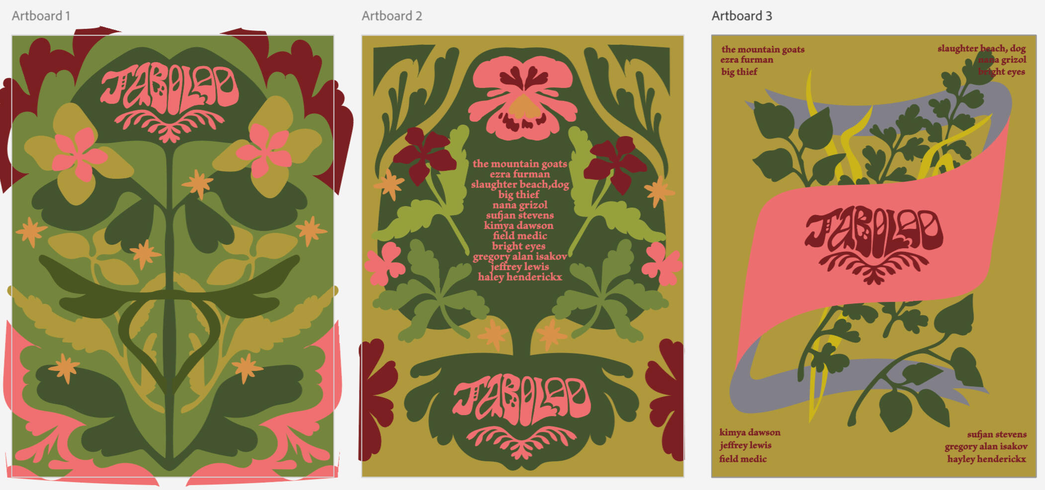 Initial poster explorations in Adobe Illustrator.