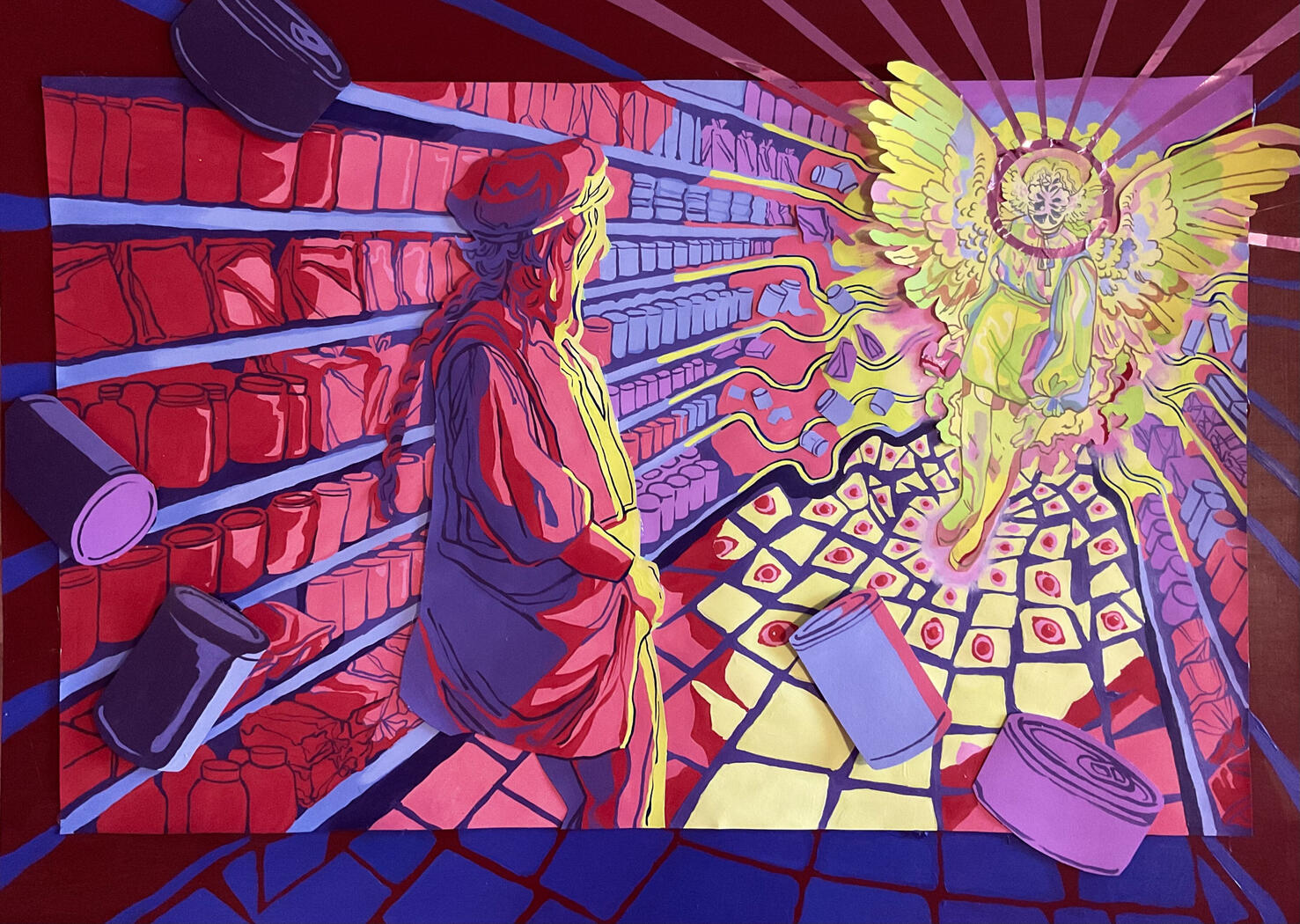 Divine aisles. acrylic and gouache mixed media collage.